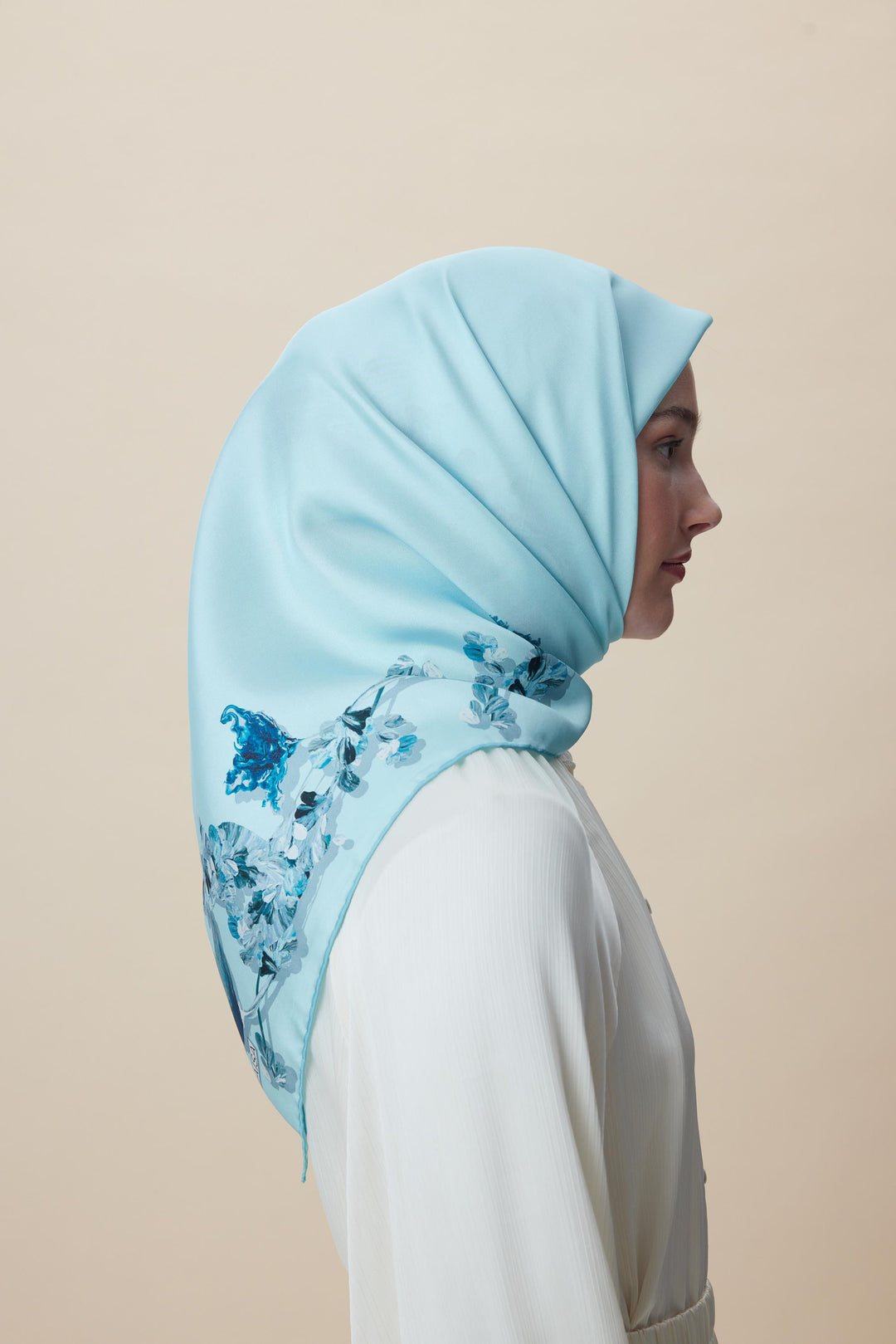 NEVA ÇİFT TARAFLI TİVİL İPEK EŞARP 90*90 CM - AÇIK MAVİ - Görsel 7