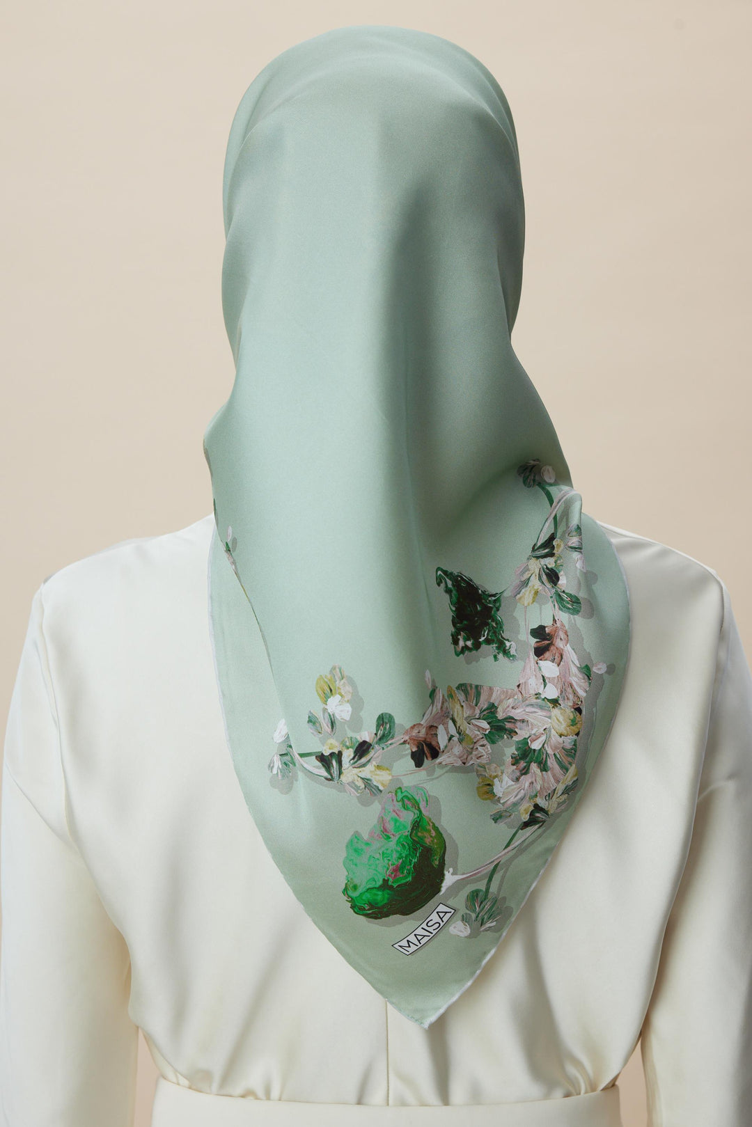NEVA ÇİFT TARAFLI TİVİL İPEK EŞARP 90*90 CM - KREM PUDRA PEMBE - Görsel 8