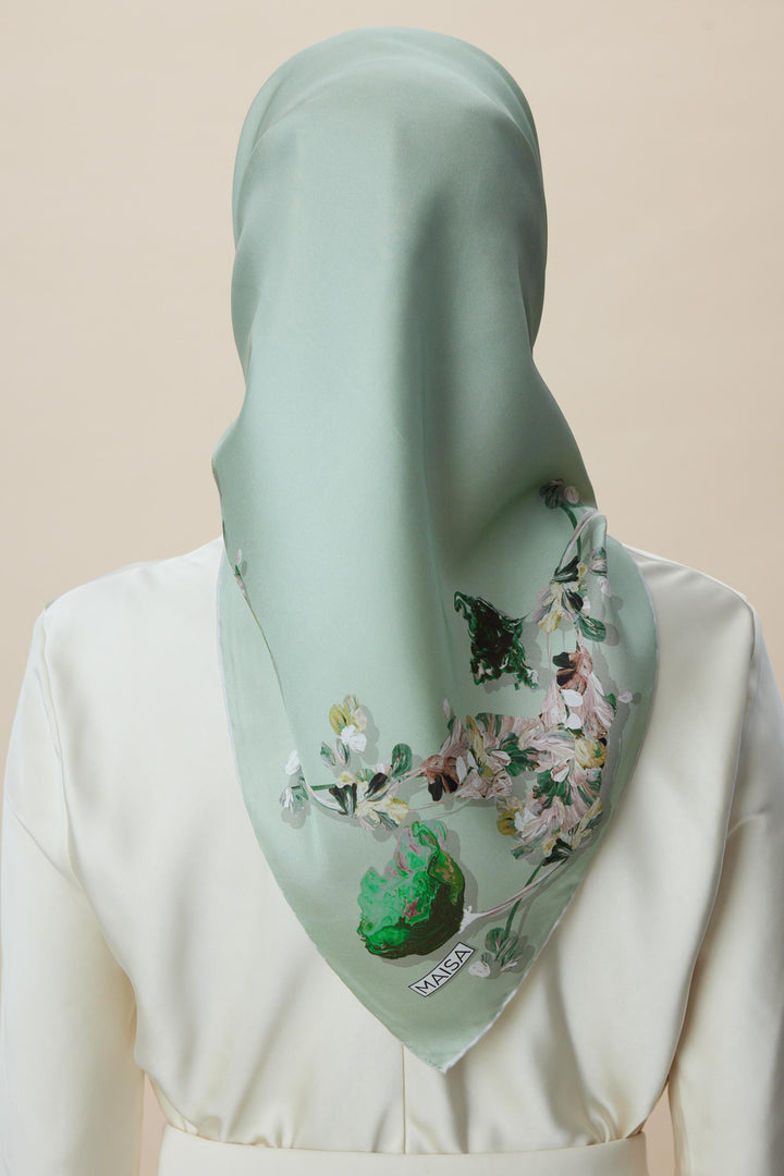 NEVA ÇİFT TARAFLI TİVİL İPEK EŞARP 90*90 CM - KREM PUDRA PEMBE - Görsel 8