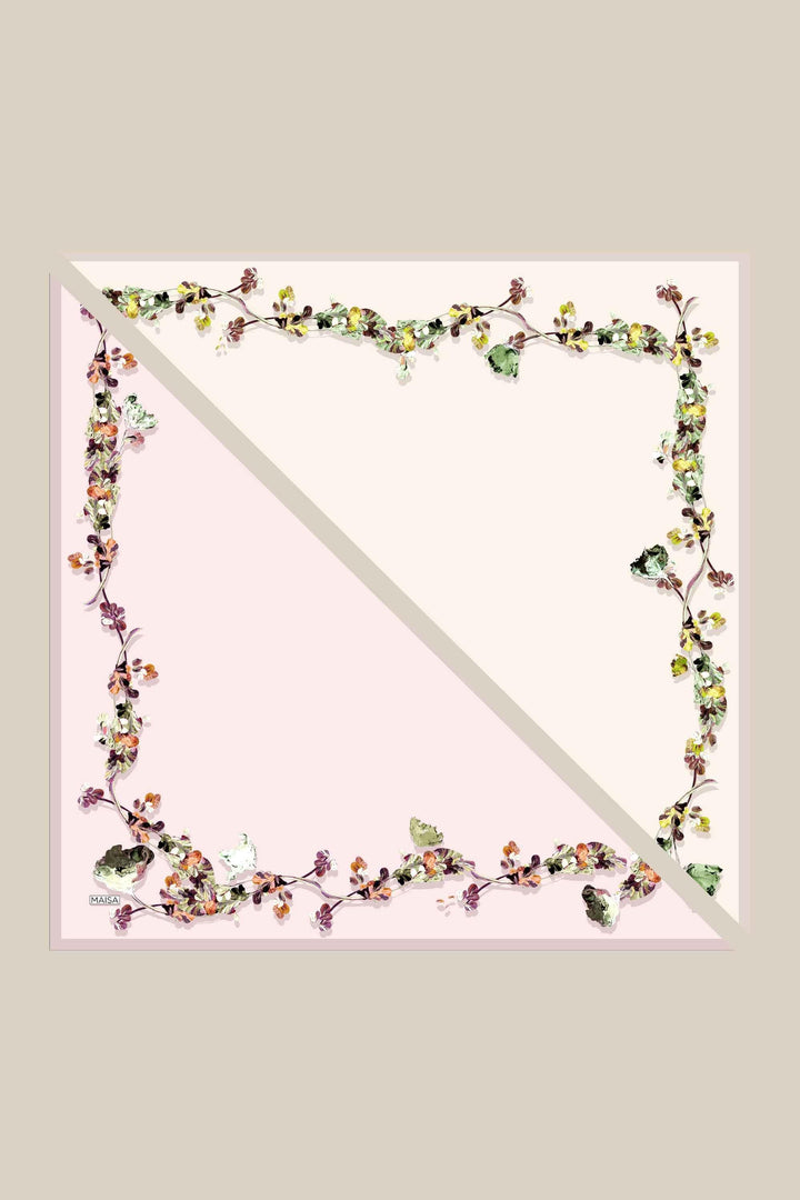 NEVA ÇİFT TARAFLI TİVİL İPEK EŞARP 90*90 CM - KREM PUDRA PEMBE - Görsel 3