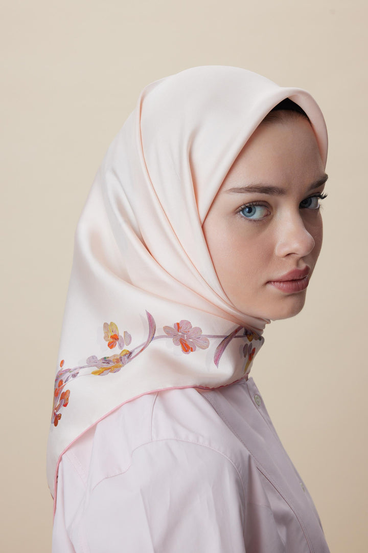 NEVA ÇİFT TARAFLI TİVİL İPEK EŞARP 90*90 CM - PEMBE - Görsel 1
