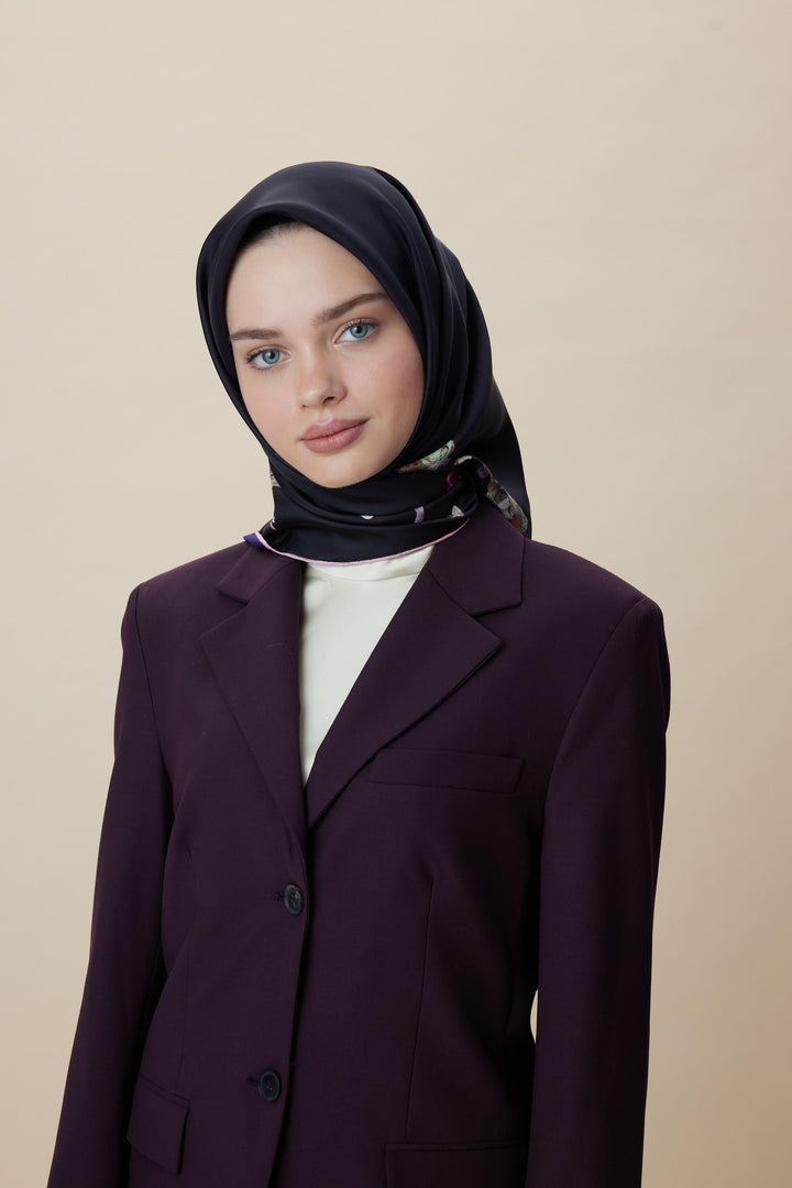 NEVA ÇİFT TARAFLI TİVİL İPEK EŞARP 90*90 CM - MOR - Görsel 10
