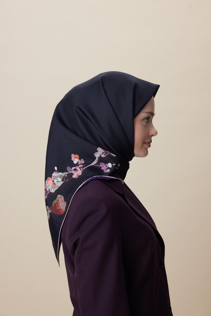 NEVA ÇİFT TARAFLI TİVİL İPEK EŞARP 90*90 CM - MOR - Görsel 12