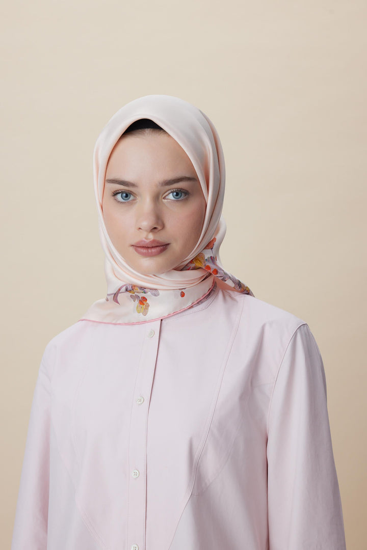 NEVA ÇİFT TARAFLI TİVİL İPEK EŞARP 90*90 CM - PEMBE - Görsel 12