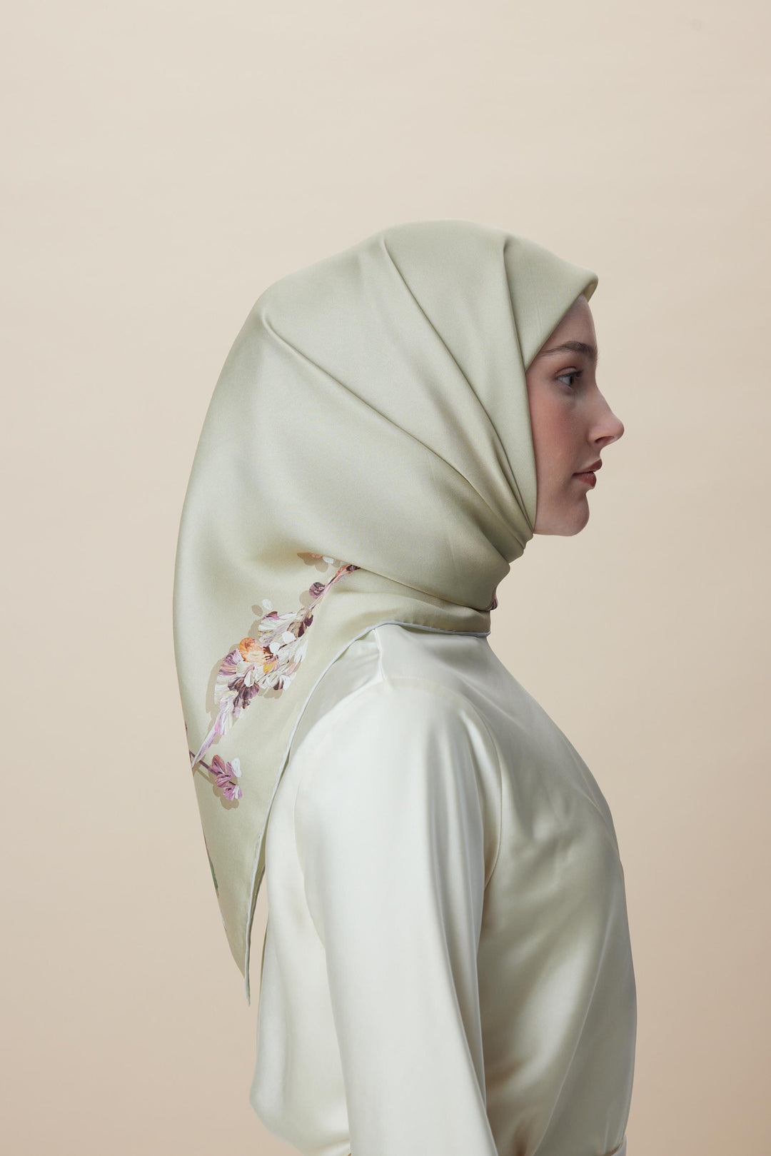 NEVA ÇİFT TARAFLI TİVİL İPEK EŞARP 90*90 CM - KREM - Görsel 8