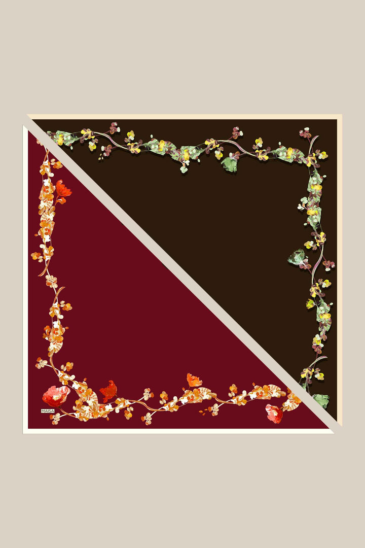 NEVA ÇİFT TARAFLI TİVİL İPEK EŞARP 90*90 CM - BORDO KAHVERENGİ - Görsel 3