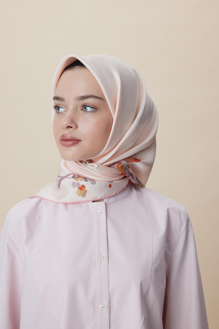 NEVA ÇİFT TARAFLI TİVİL İPEK EŞARP 90*90 CM - PEMBE - Görsel 14