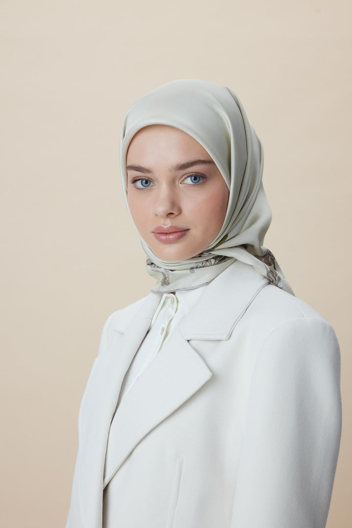NEVA ÇİFT TARAFLI TİVİL İPEK EŞARP 90*90 CM - KREM - Görsel 13