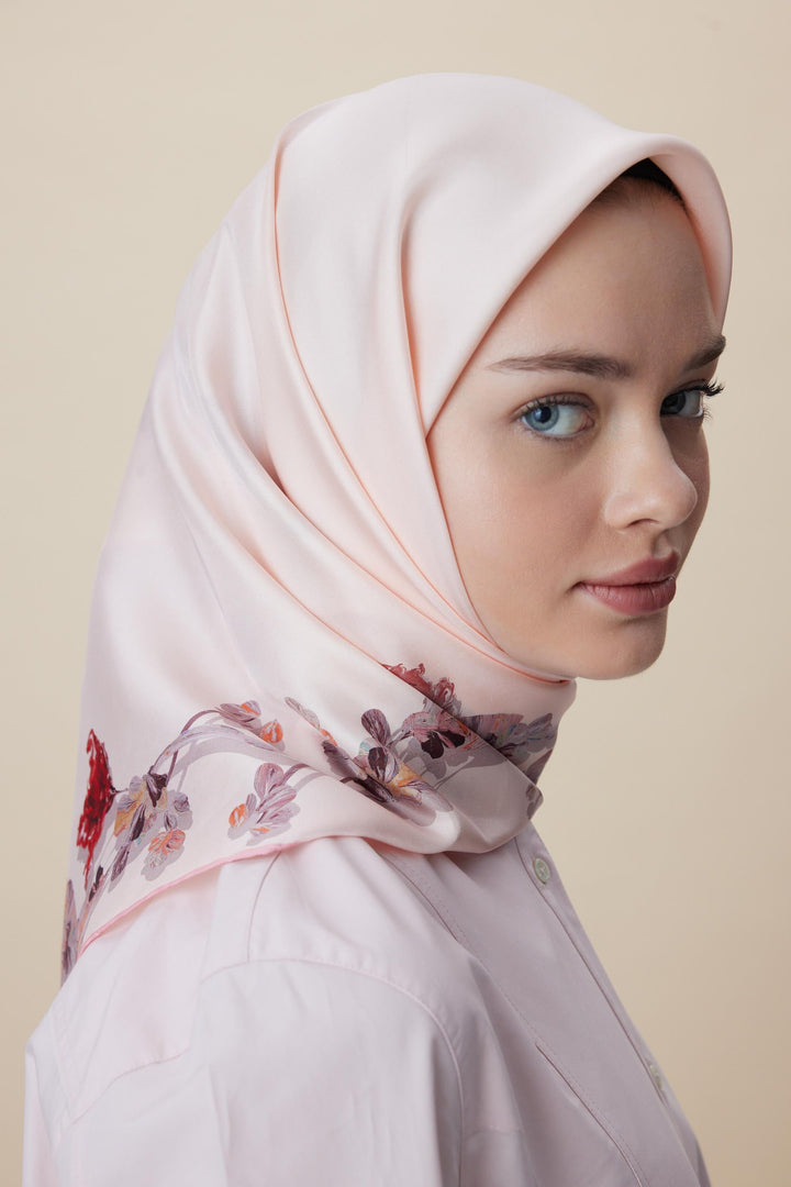 NEVA ÇİFT TARAFLI TİVİL İPEK EŞARP 90*90 CM - PEMBE - Görsel 9