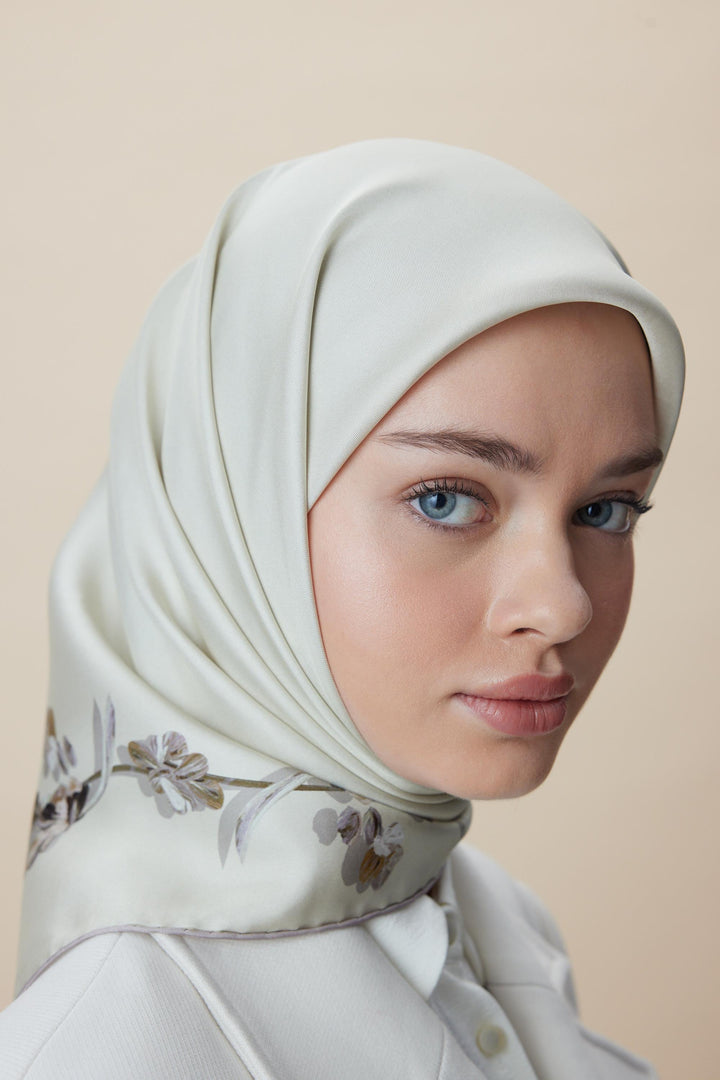 NEVA ÇİFT TARAFLI TİVİL İPEK EŞARP 90*90 CM - KREM - Görsel 16
