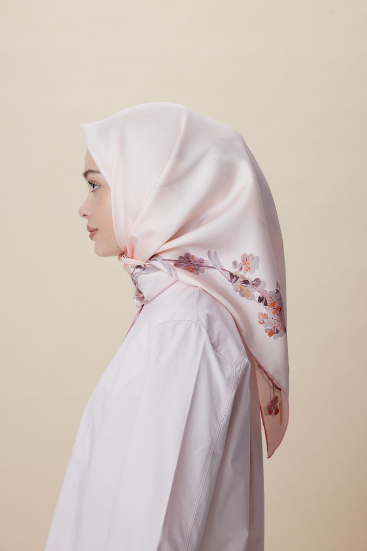 NEVA ÇİFT TARAFLI TİVİL İPEK EŞARP 90*90 CM - PEMBE - Görsel 7