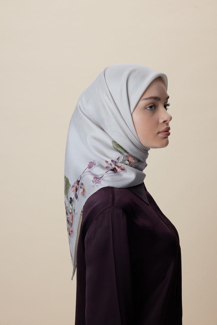 NEVA ÇİFT TARAFLI TİVİL İPEK EŞARP 90*90 CM - KREM PUDRA PEMBE - Görsel 13
