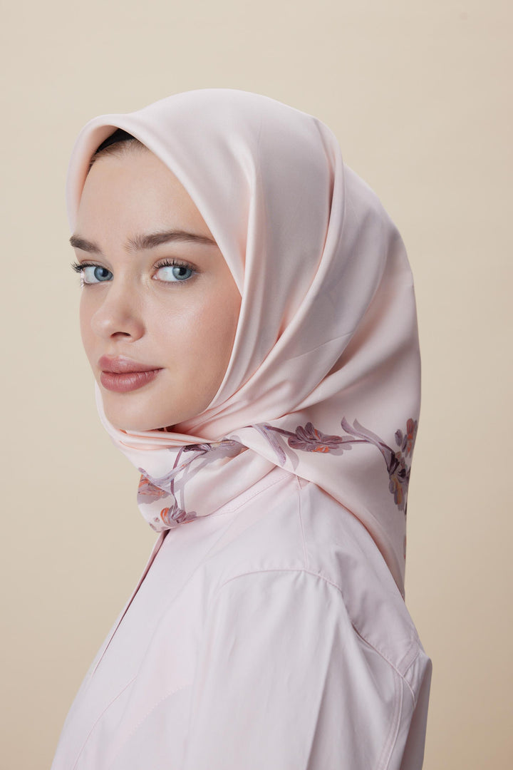 NEVA ÇİFT TARAFLI TİVİL İPEK EŞARP 90*90 CM - PEMBE - Görsel 2