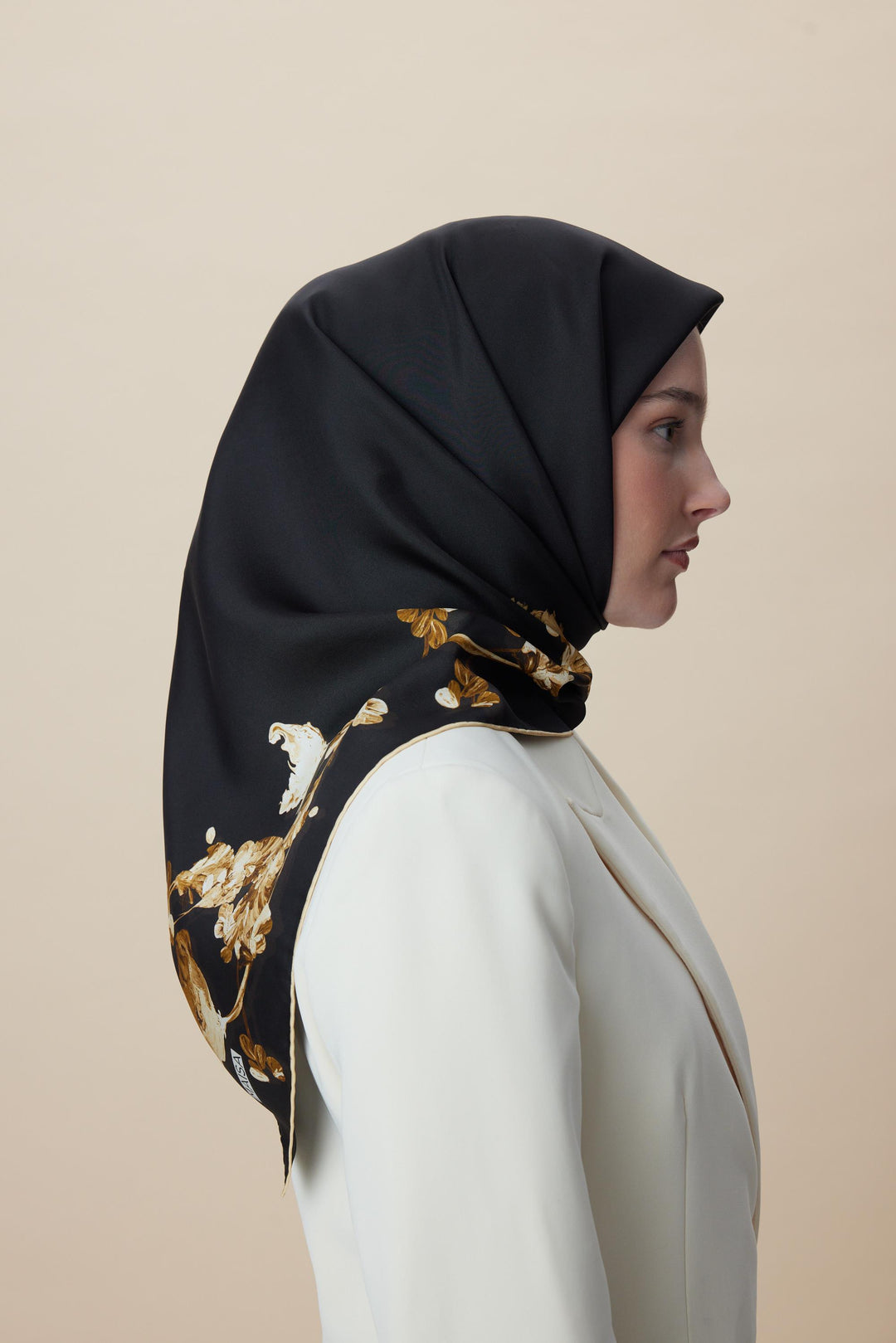 NEVA ÇİFT TARAFLI TİVİL İPEK EŞARP 90*90 CM - SİYAH - Görsel 7