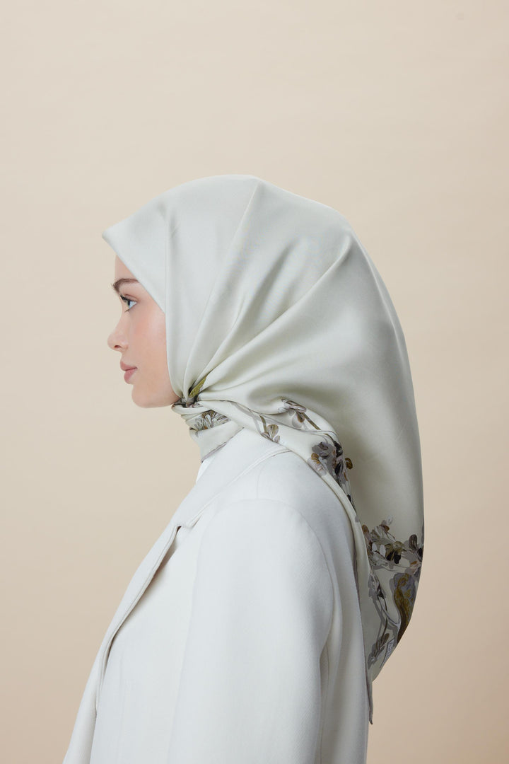 NEVA ÇİFT TARAFLI TİVİL İPEK EŞARP 90*90 CM - KREM - Görsel 14