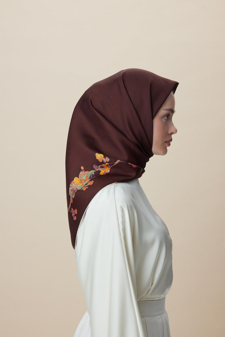 NEVA ÇİFT TARAFLI TİVİL İPEK EŞARP 90*90 CM - BORDO KAHVERENGİ - Görsel 13