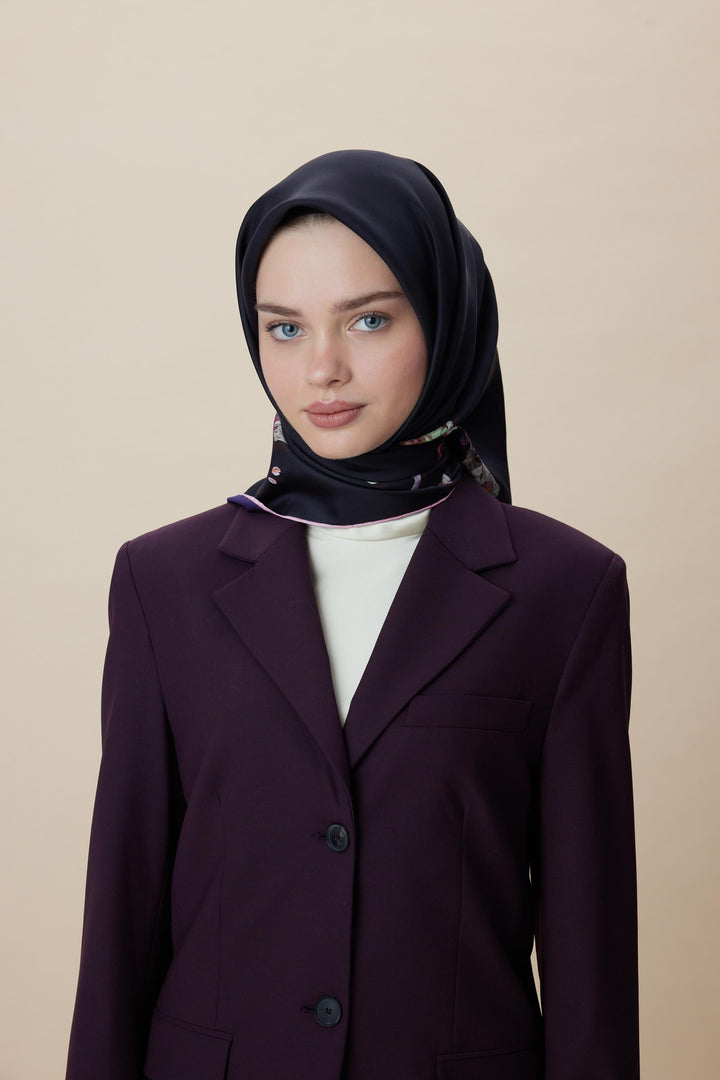 NEVA ÇİFT TARAFLI TİVİL İPEK EŞARP 90*90 CM - MOR - Görsel 9