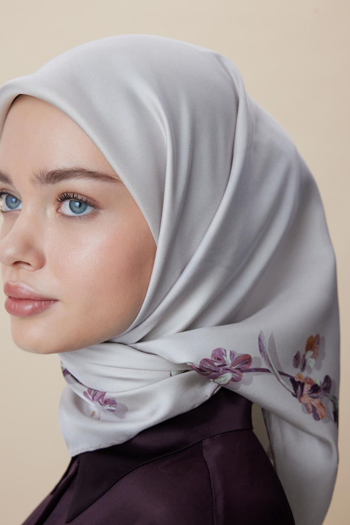 NEVA ÇİFT TARAFLI TİVİL İPEK EŞARP 90*90 CM - KREM PUDRA PEMBE - Görsel 14
