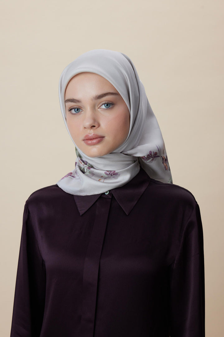 NEVA ÇİFT TARAFLI TİVİL İPEK EŞARP 90*90 CM - KREM PUDRA PEMBE - Görsel 10