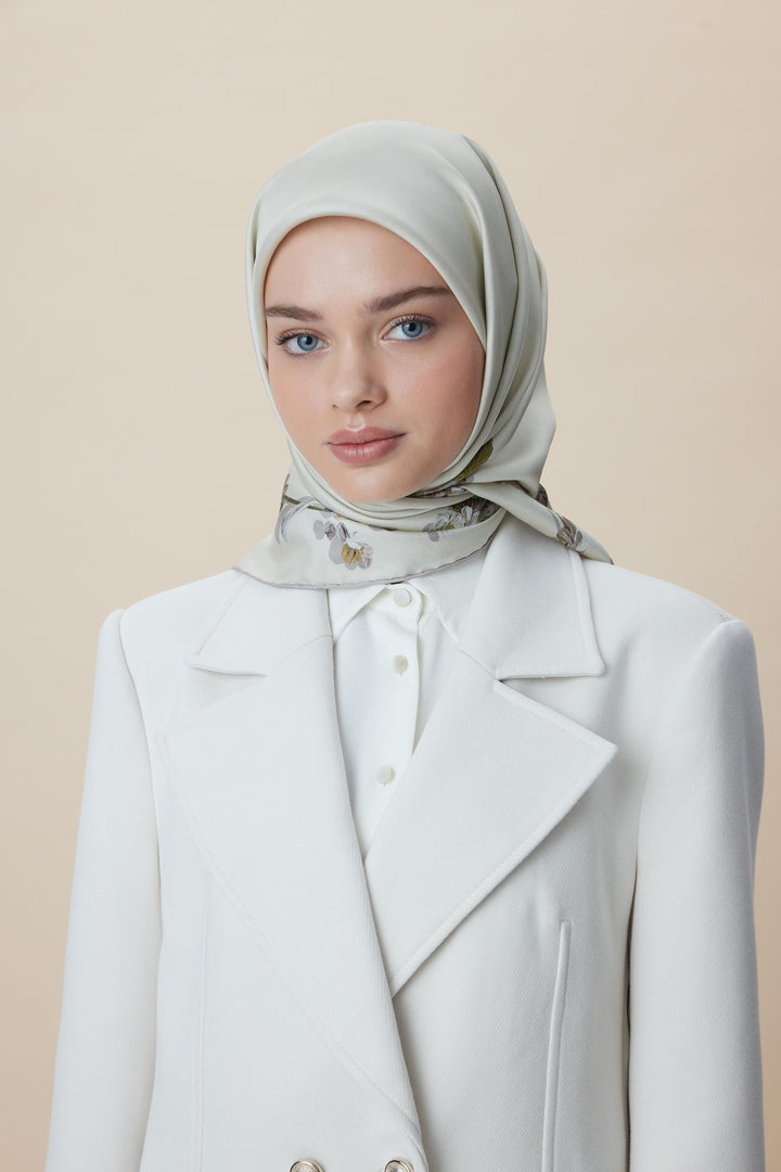 NEVA ÇİFT TARAFLI TİVİL İPEK EŞARP 90*90 CM - KREM - Görsel 12