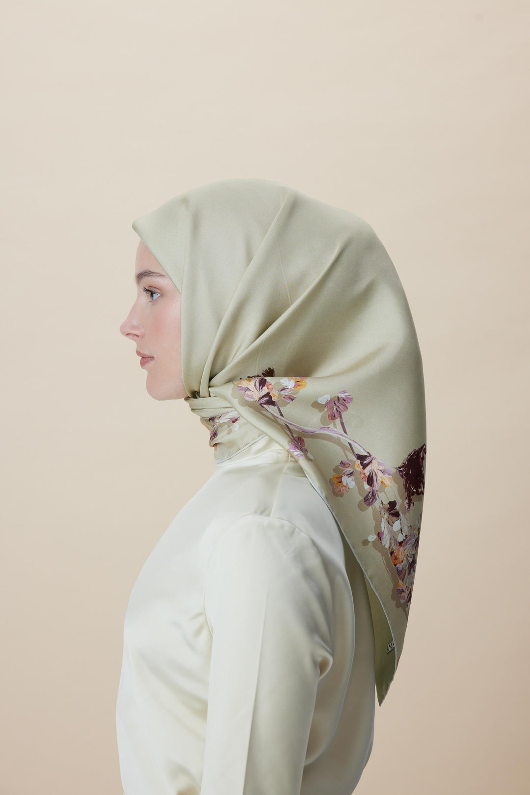 NEVA ÇİFT TARAFLI TİVİL İPEK EŞARP 90*90 CM - KREM - Görsel 7
