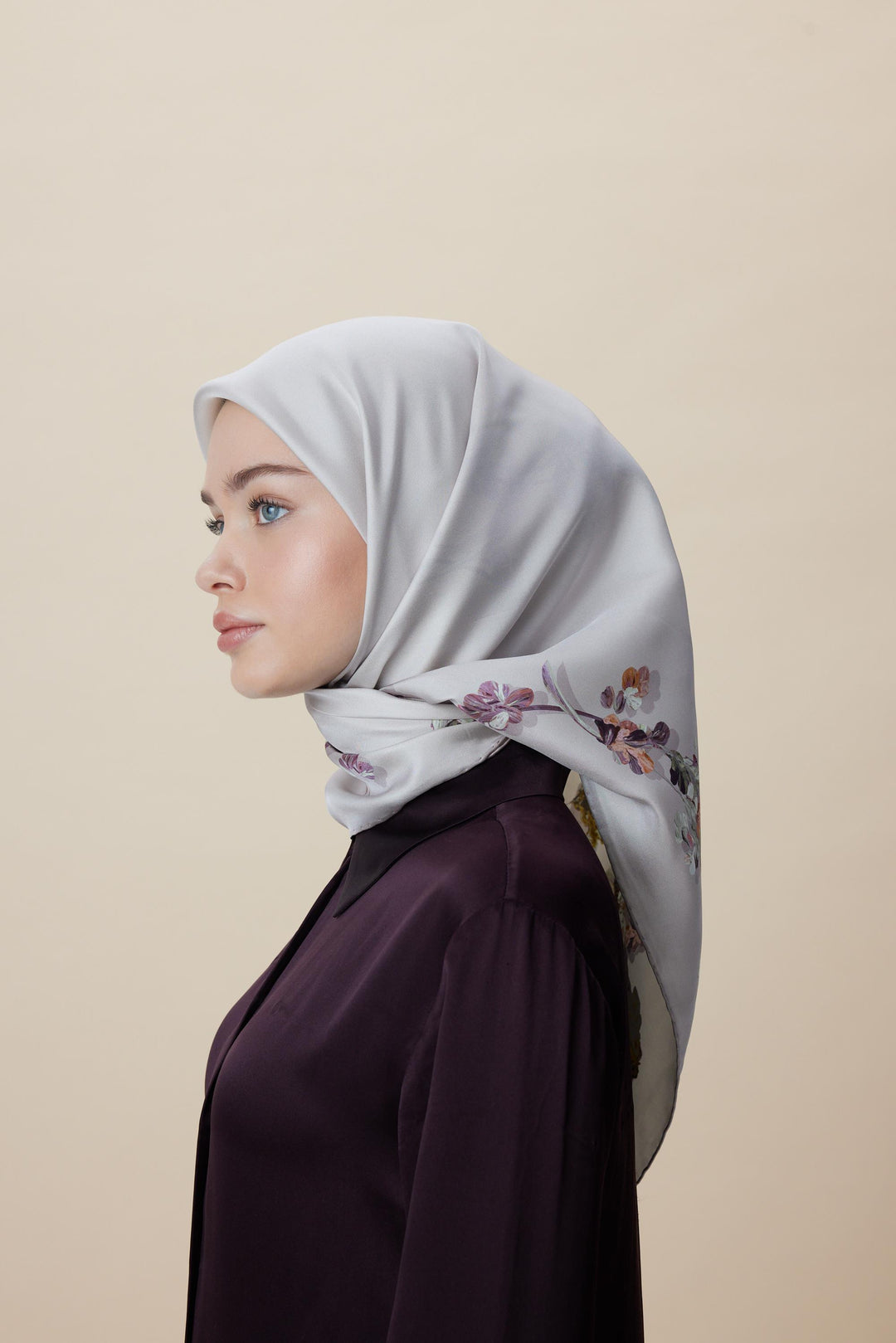 NEVA ÇİFT TARAFLI TİVİL İPEK EŞARP 90*90 CM - KREM PUDRA PEMBE - Görsel 12