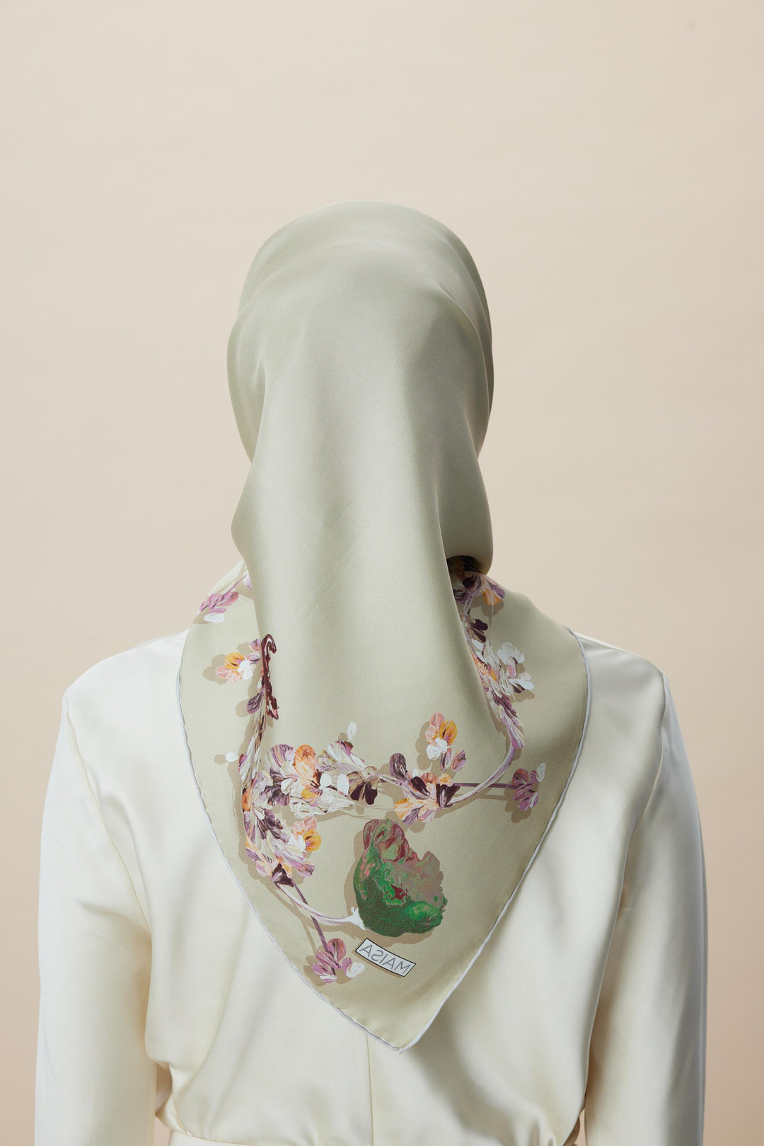 NEVA ÇİFT TARAFLI TİVİL İPEK EŞARP 90*90 CM - KREM - Görsel 10