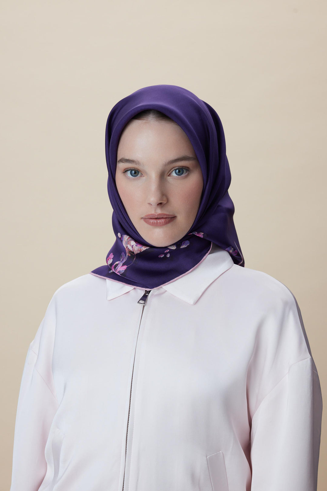 NEVA ÇİFT TARAFLI TİVİL İPEK EŞARP 90*90 CM - MOR - Görsel 5