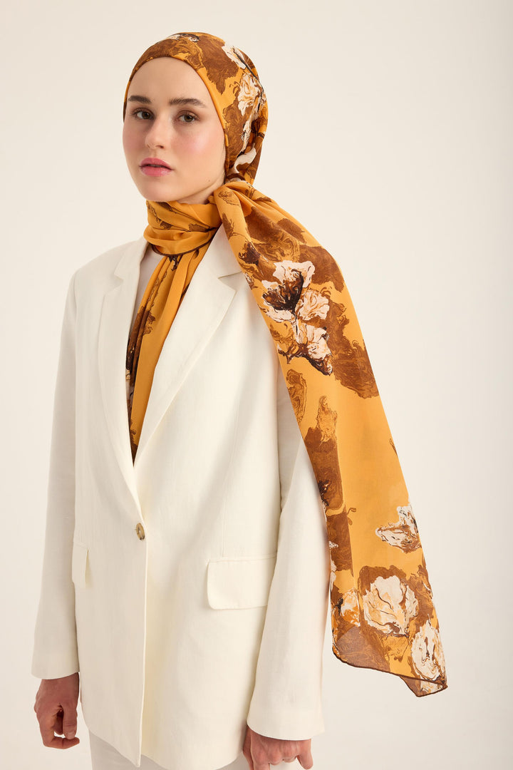 Maisa NEVBAHAR KREP İPEK ŞAL 70*190 CM - SAFRAN