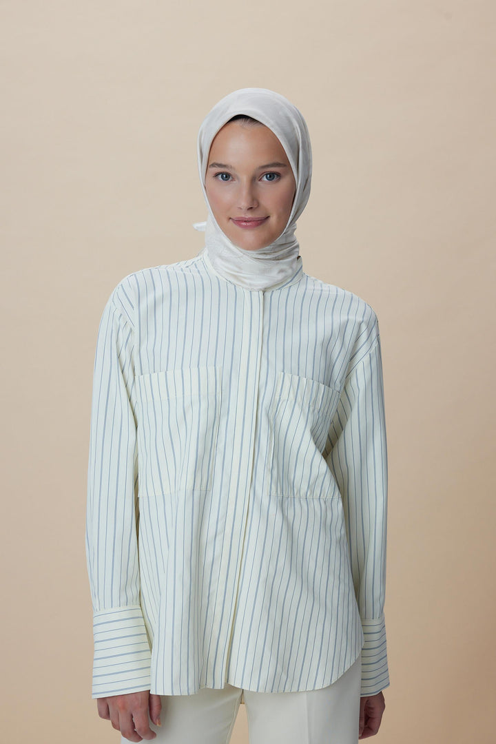 NÜVE TİVİL İPEK EŞARP 90*90 CM - AÇIK BEJ - Görsel 3