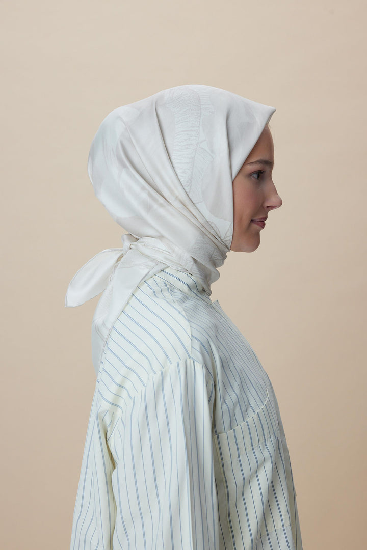 NÜVE TİVİL İPEK EŞARP 90*90 CM - AÇIK BEJ - Görsel 5