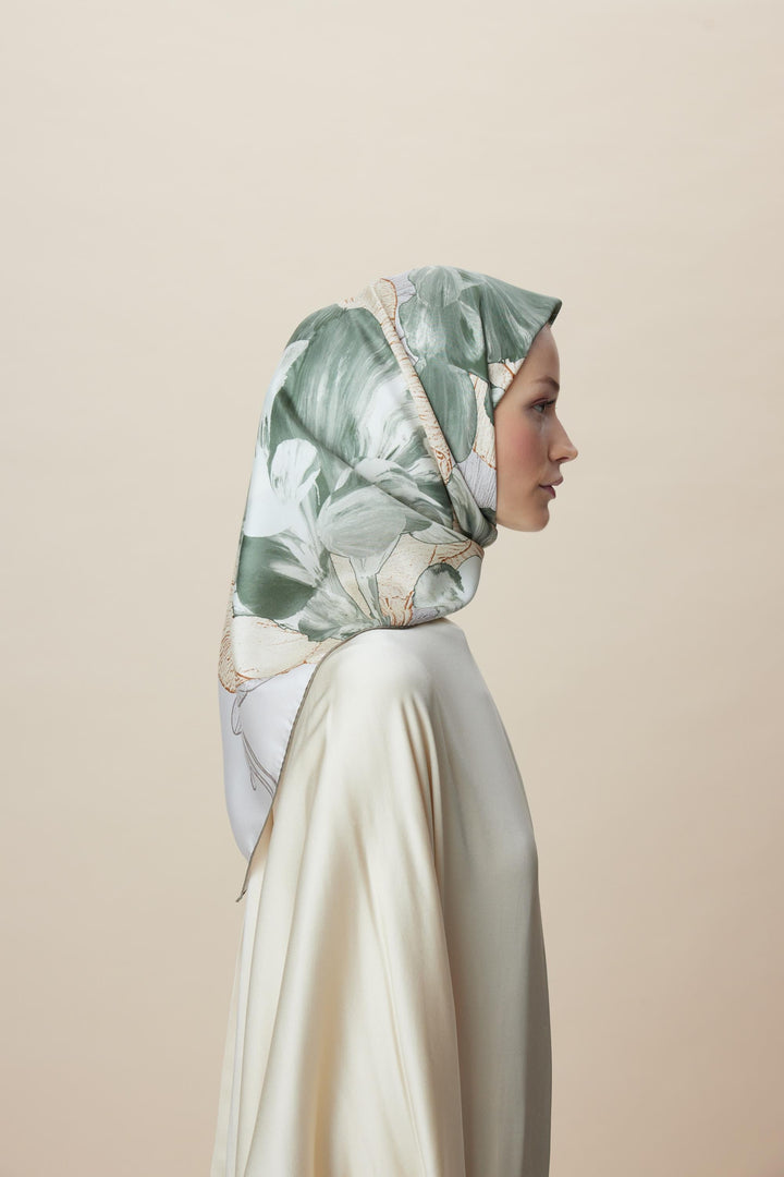 NÜVE TİVİL İPEK EŞARP 90*90 CM - AÇIK YEŞİL - Görsel 5