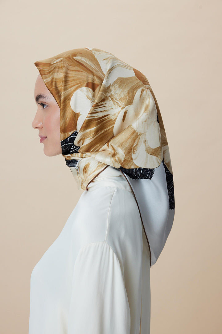 NÜVE TİVİL İPEK EŞARP 90*90 CM - GOLD - Görsel 6
