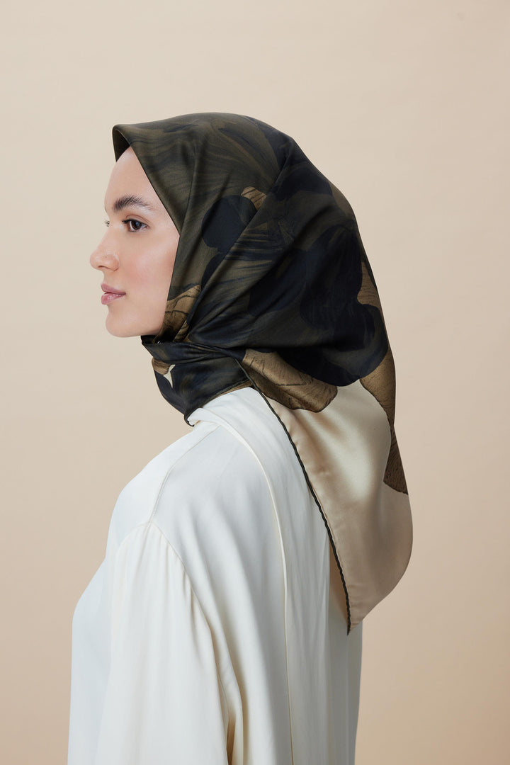 NÜVE TİVİL İPEK EŞARP 90*90 CM - HAKİ - Görsel 5