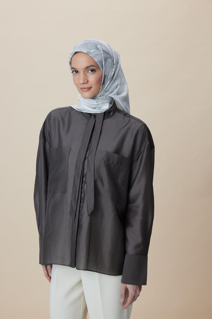 NÜVE TİVİL İPEK EŞARP 90*90 CM - KIRIK BEYAZ - Görsel 2
