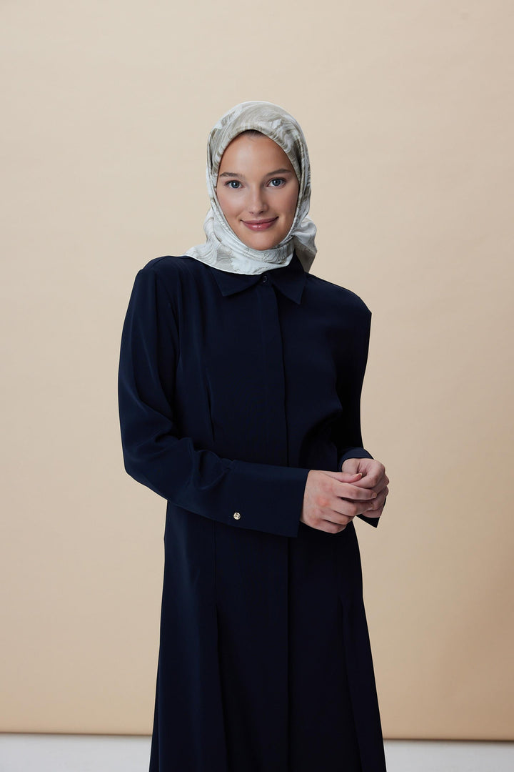 NÜVE TİVİL İPEK EŞARP 90*90 CM - KOYU BEJ - Görsel 2