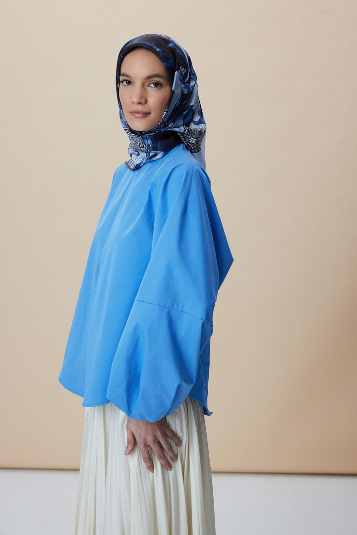 NÜVE TİVİL İPEK EŞARP 90*90 CM - MAVİ KAHVE - Görsel 7