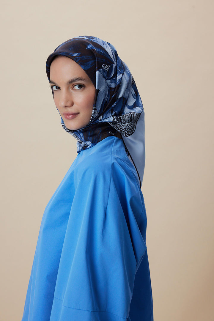 NÜVE TİVİL İPEK EŞARP 90*90 CM - MAVİ KAHVE - Görsel 5
