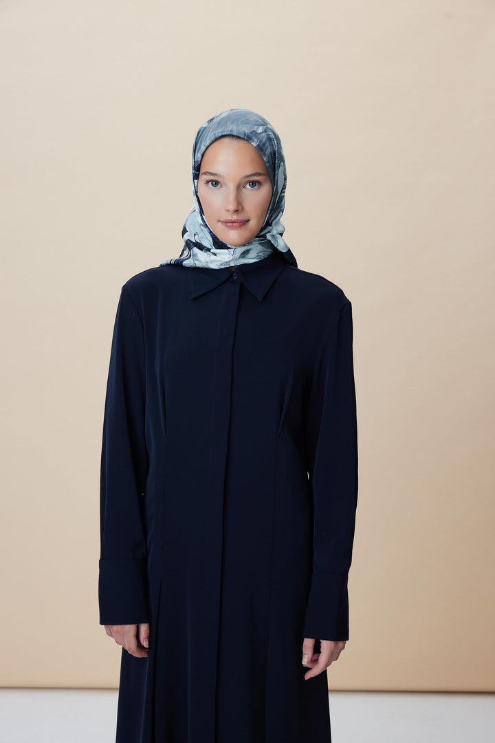 NÜVE TİVİL İPEK EŞARP 90*90 CM - PETROL MAVİ - Görsel 2