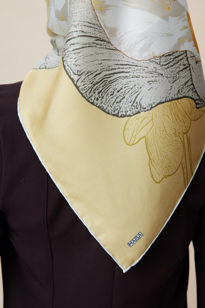 NÜVE TİVİL İPEK EŞARP 90*90 CM - SARI - Görsel 8