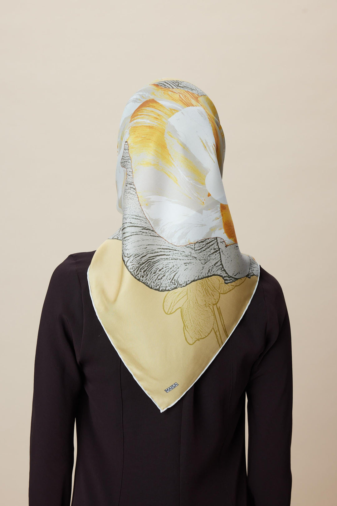 NÜVE TİVİL İPEK EŞARP 90*90 CM - SARI - Görsel 7