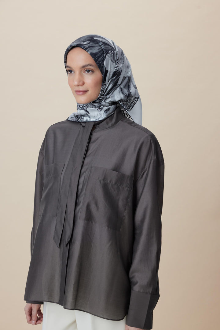 NÜVE TİVİL İPEK EŞARP 90*90 CM - SİYAH - Görsel 2
