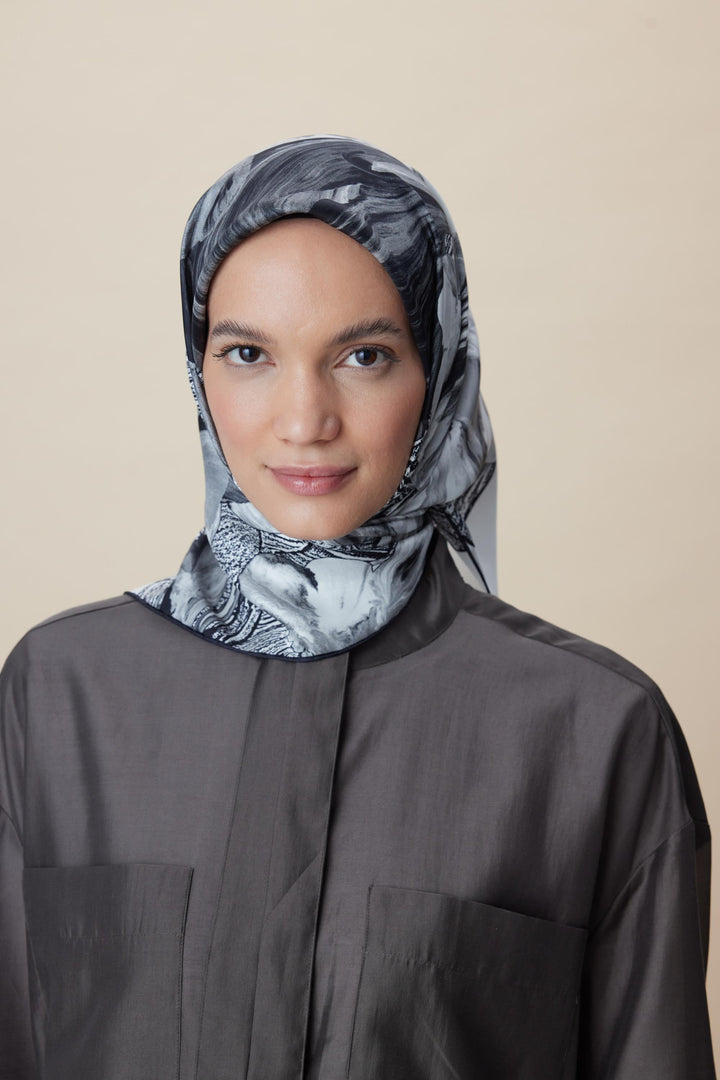 NÜVE TİVİL İPEK EŞARP 90*90 CM - SİYAH - Görsel 5