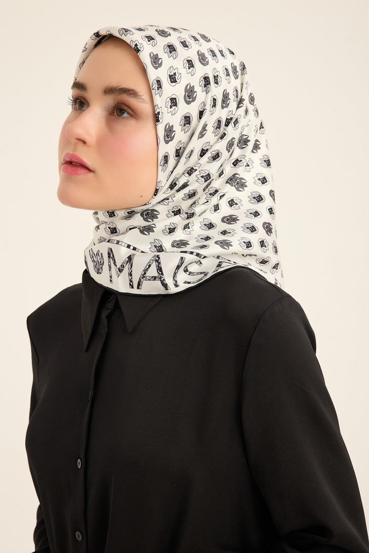 Maisa Pare Tivil İpek Eşarp - Ekru