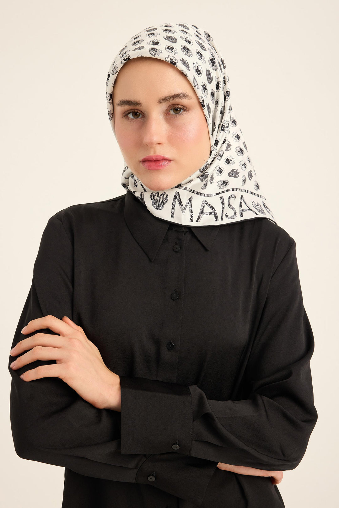Maisa Pare Tivil İpek Eşarp - Ekru