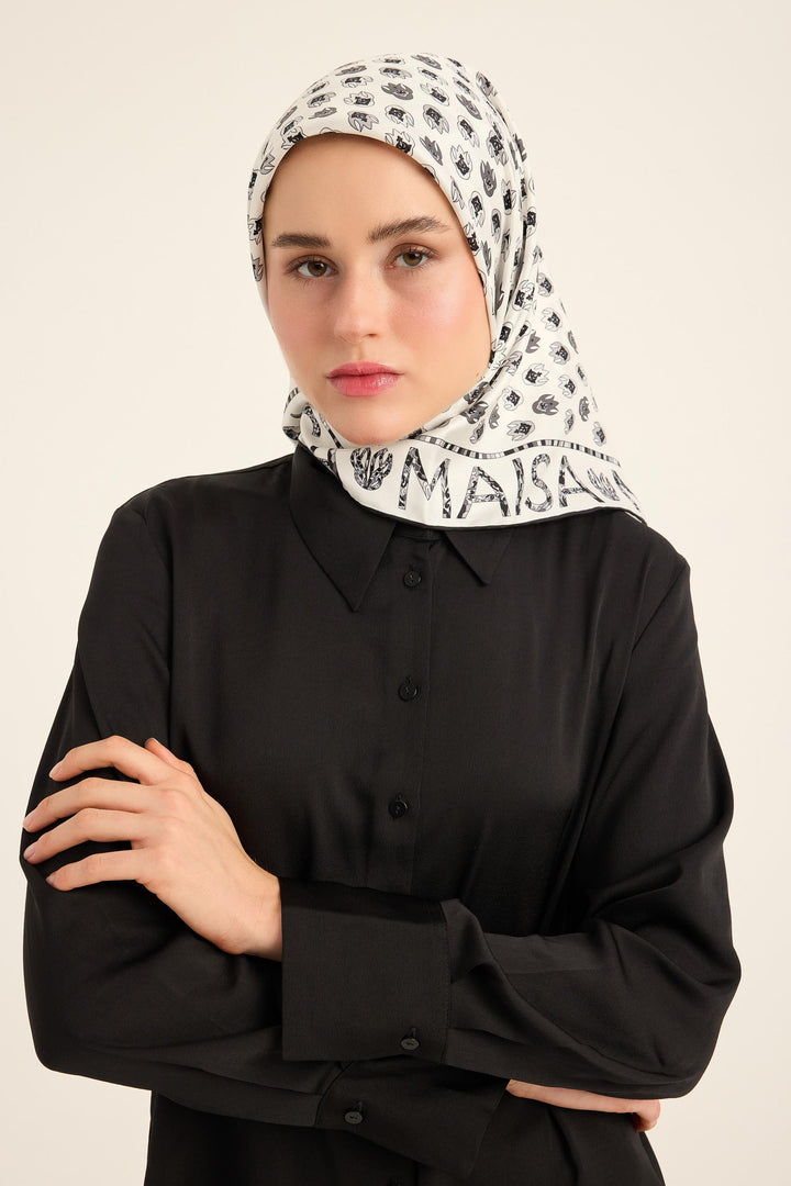 Maisa Pare Tivil İpek Eşarp - Ekru