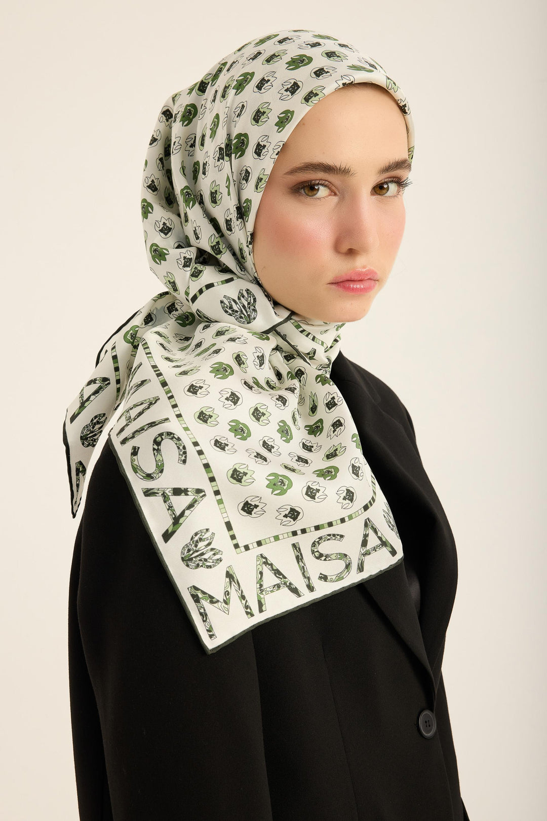 Maisa Pare Tivil İpek Eşarp - Yeşil