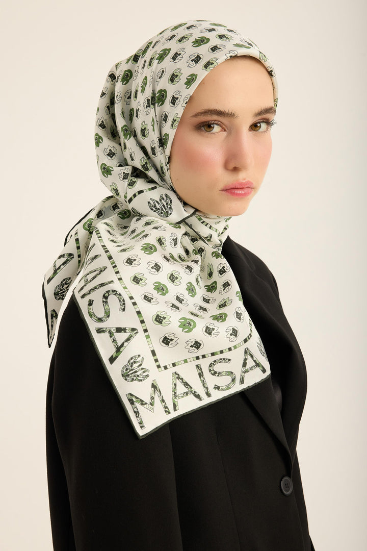 Maisa Pare Tivil İpek Eşarp - Yeşil