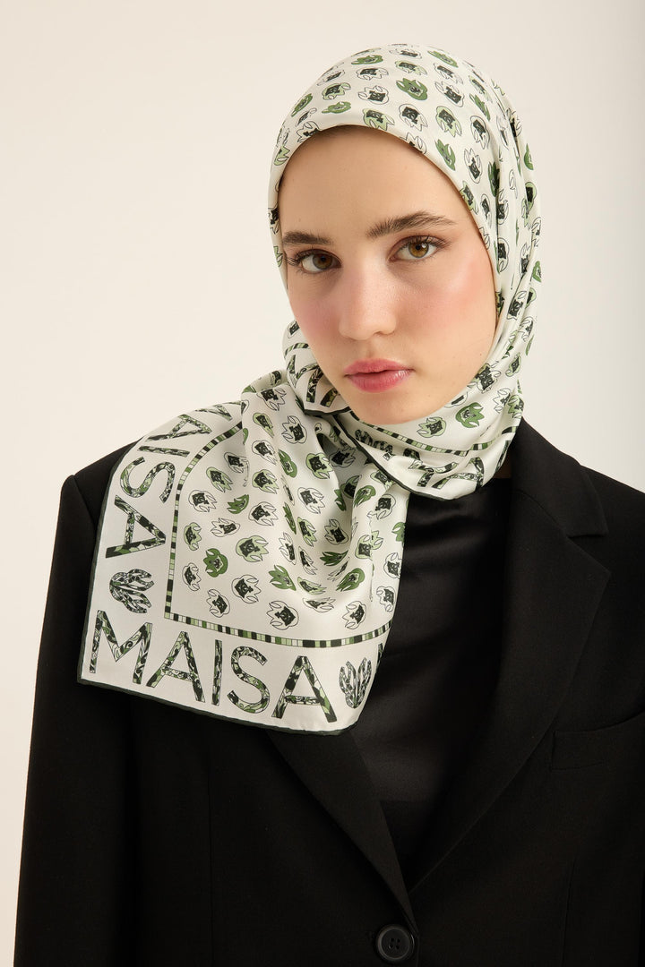 Maisa Pare Tivil İpek Eşarp - Yeşil