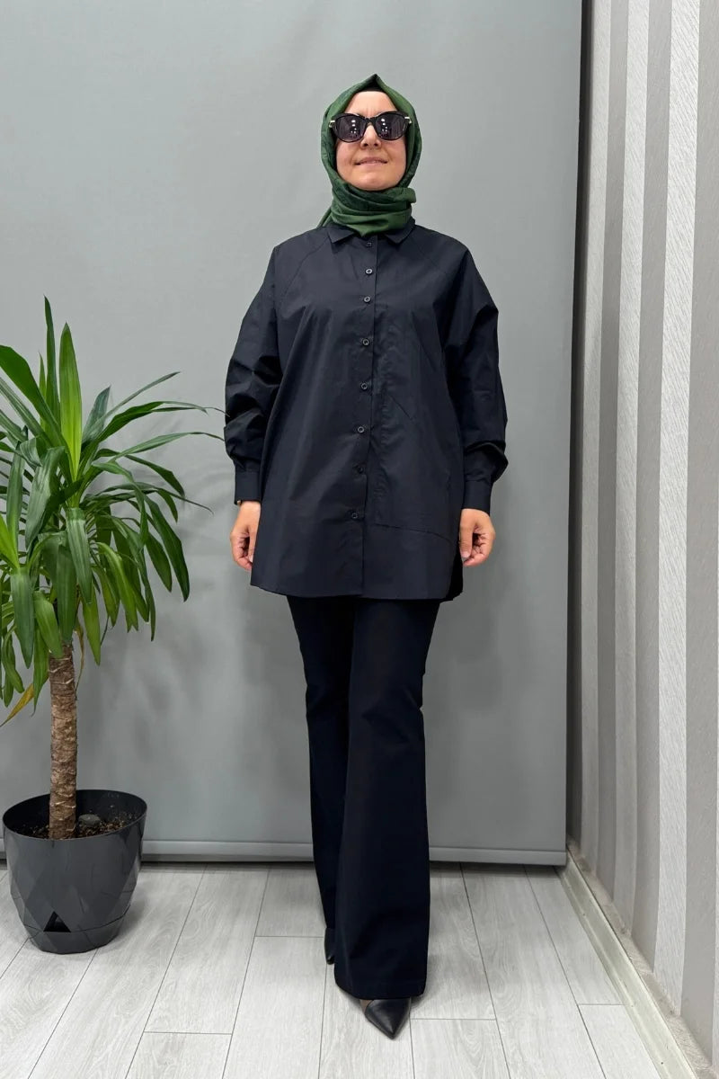 QOOQ Poplin Gömlek Siyah 25SS 204 - Siyah - Görsel 1 